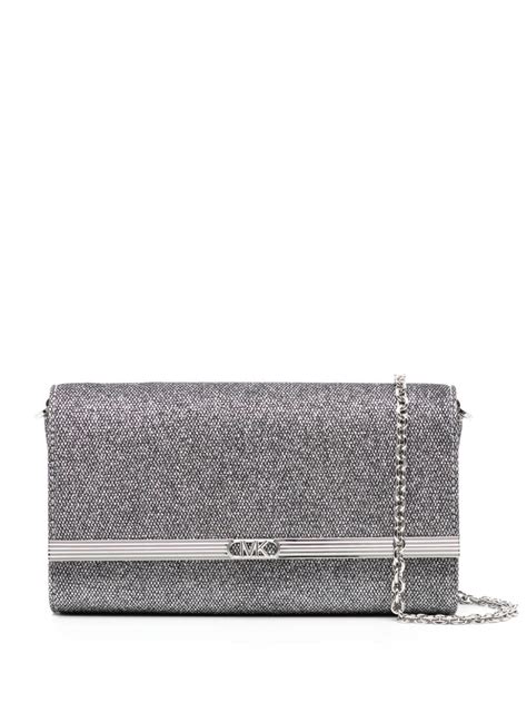 michael kors clutch silver metallic detail